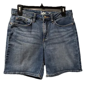 Lee Women's Mid Rise Regular Fit Denim Jean Shorts Blue Size 10 thumbnail 1