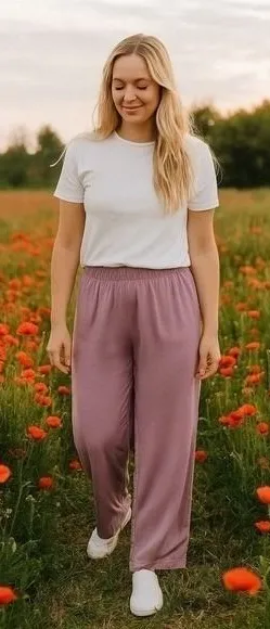 Soft Surroundings Lavender Satin Pocket Drawstring Pants Career Comfort Chic L thumbnail 1