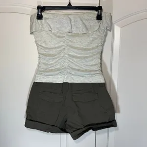 Rewind Strapless Romper Womens S Gray Ruffle Top Brown Cargo Micro‎ Shorts Y2K thumbnail 2