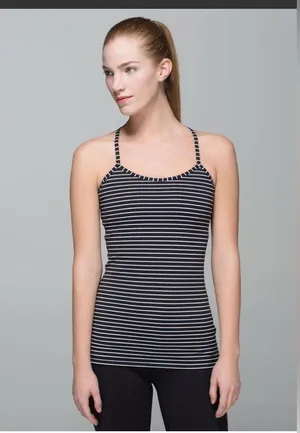 Lululemon Power Y Tank *Luon Parallel Stripe black and purple . New without tags thumbnail 1