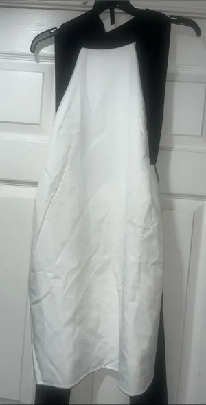 Black and White Halter Dress with Center White Panel thumbnail 1