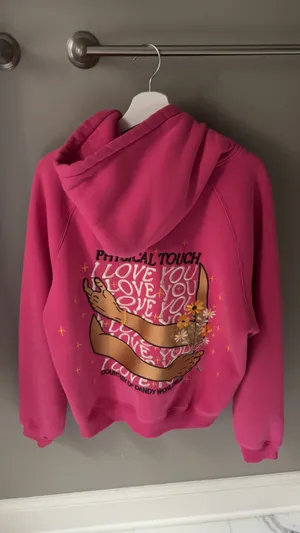Dandy Worldwide pink hoodie with yellow star and flower details, size M thumbnail 3