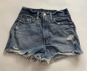 Abercrombie & Fitch Women’s Natural Rise Cut-Off Distressed Denim Shorts 26 2 thumbnail 1