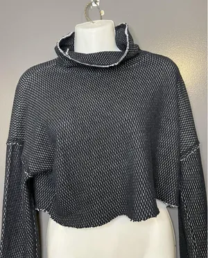 Out From Under Sweater Womens Medium Black Open Knit Turtleneck Cropped Pullover thumbnail 1
