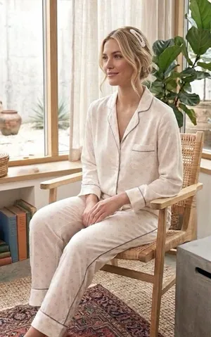 Rachel Parcell Satin Style Pajama Diamond Set Ivory Bridal Getting Ready Small thumbnail 1