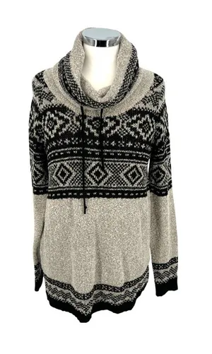 Maurices Nordic Pattern Cowl Neck Sweater Metallic Gray Black Size Medium NWT thumbnail 1