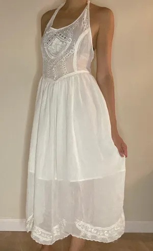 Free People New Romantics collection dainty lace halter tie white dress S thumbnail 3