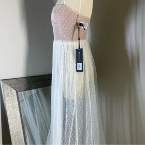 White Fox Boutique Strapless maxi sheer Dress in Pink and White thumbnail 6