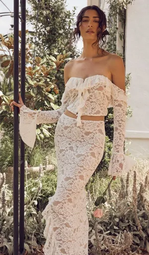 Meshki Artemis Lace Plisse Off Shoulder Top Ivory Lace Size Small thumbnail 1
