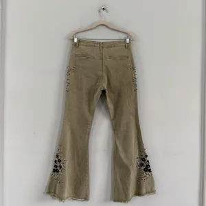 NWT‎ POL Glamour Groove Floral Embroidered Beaded Boho Green Flare Jeans thumbnail 6