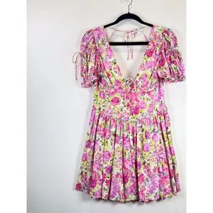 For Love & Lemons Mini Dress Paulina Silk Floral Corset Puffed Coquette Medium thumbnail 5