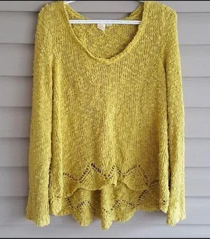 Anthropologie Chartreuse Scalloped Knit Sweater Size Small thumbnail 1