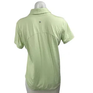 Lululemon Women's Green Quick Dry Short Sleeve Tennis Gold Athletic Polo Shirt M thumbnail 3