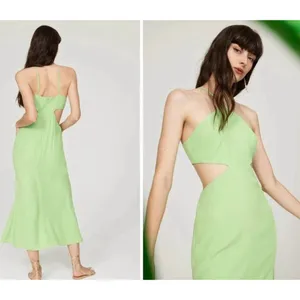 Louna Designer Halter Cutout Midi Green Slit Dress Size Small‎ $265 thumbnail 4