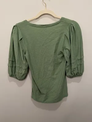 Nation LTD Green Pima Cotton Puff Sleeve Top Size‎ XS thumbnail 4