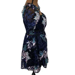 Lulus Radiant Love Black Multi Embroidered Short Sleeve Skater Floral Dress sz S thumbnail 4