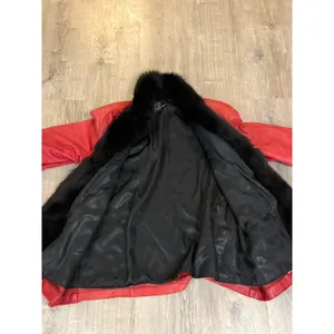 Vtg Red Leather Millyn Fur‎ Collar Coat Jacket 80's Glam Mob thumbnail 11
