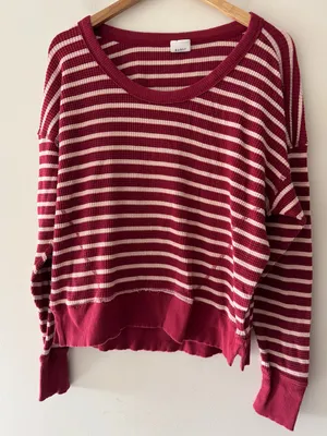 Aerie Offline Oversized‎ Waffle Knit Stripe Pullover thumbnail 1