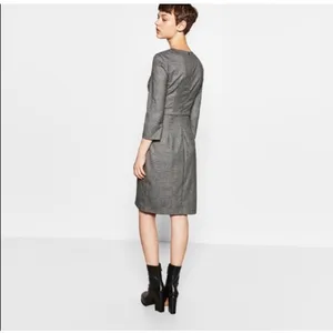 Zara Basic Grey Glen Plaid Draped Tulip Sheath Dress 3/4 Sleeve Size M thumbnail 2