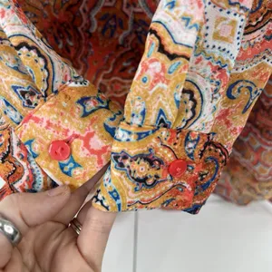 Chico's Size 1 US M 8 Long Paisley Top Long Sleeve Layered Scoop Neck Tie Front thumbnail 7
