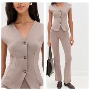 NWT Le Bop Isla Vest Size Medium Brown Nipped Waist Cinched Preppy Minimalist thumbnail 2