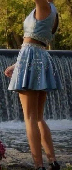 Blue jeweled homecoming two piece dress thumbnail 2