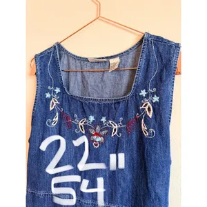Studio Ease Denim Maxi Dress Women 14 Blue Embroidered Floral Cottagecore‎ Boho thumbnail 4