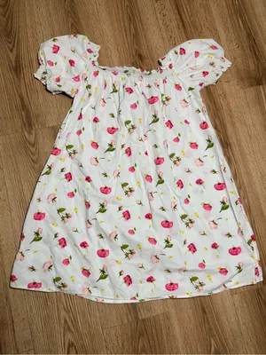 J.Crew Women's Smocked Puff Sleeve Mini Dress M White Pink Rose Floral Cotton thumbnail 3