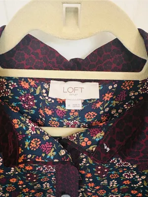 NWT!! LOFT Outlet Mixed Prints Floral Button Down Top thumbnail 4