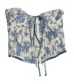 Blue Floral Strapless Blouse Corset thumbnail 1