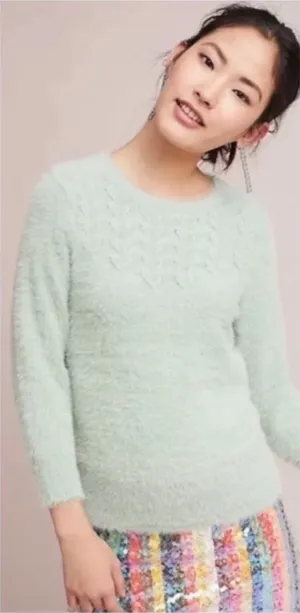 Anthropologie Rosie Neira Aubade Mint Green Fuzzy Sweater SP Small Petite thumbnail 1