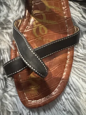 Sam Edelman Black Strappy Slide Sandals with Brown Croc-Embossed Footbed thumbnail 3
