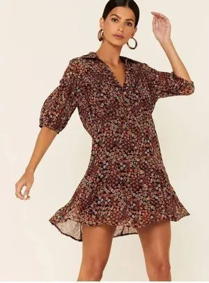 Free People Bonnie Boho Floral Print Mini Dress, EUC, Size Medium, MSRP $148 thumbnail 1