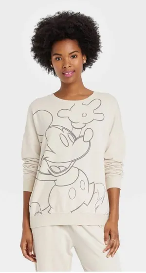 Disney Mickey Mouse Womens Crewneck Sweatshirt in Neutral Tones thumbnail 1