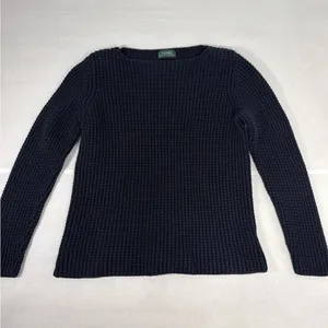 Lauren Ralph Lauren Sweater Womens Blue Chunky Knit Boat Neck 100% Cotton thumbnail 5