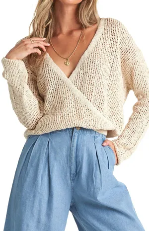 Billabong NWT “Sweet Bliss” cream wrap Sweater. Size Small thumbnail 1