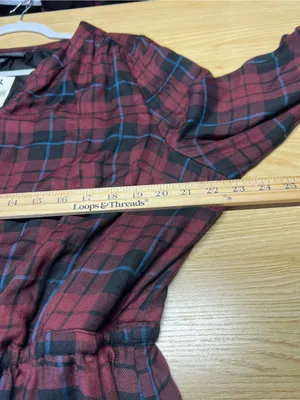 NWT Lane Bryant Plaid Drawstring Waist Dress Burgundy Black Size 18 thumbnail 14