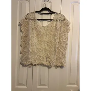 Womens Cream Lace Kimono Vest‎ Boho Crochet Open Front Sleeveless thumbnail 6