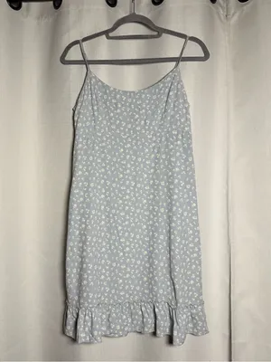 Brandy Melville Colleen Dress Blue Floral Ruffle Hem Tie Back Dress thumbnail 2