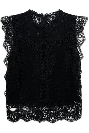 ZARA Black Semi Sheer Lace Top Blouse thumbnail 2