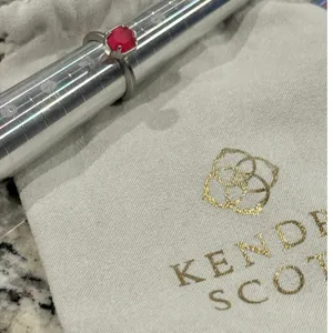 Kendra Scott Calvin Stacking Ring Sz 6.25 Rhodium Silver Red Magnesite Gemstone thumbnail 10