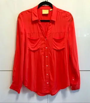 Anthropologie Maeve Orange Collared Blouse thumbnail 1
