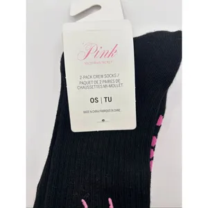 PINK Victoria’s Secret 2-Pack Crew Socks White Black One Size NWT thumbnail 4