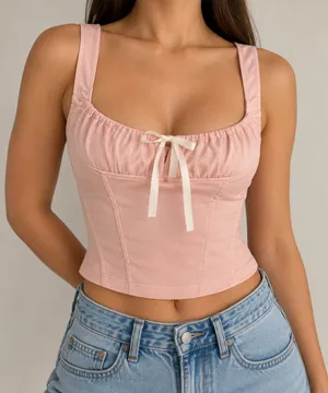 Garage Pink Corset Tank Top Women’s M Cowl Neck Ribbon Coquette Y2K thumbnail 1