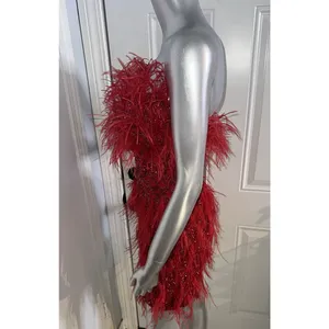 ASHLEYlauren 4615 Red Beaded Feather Cocktail Dress Strapless 2 Pageant Prom thumbnail 10