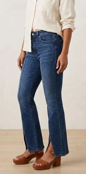 American Eagle Festival Flare Jeans 70s Boho Front Seam Slit Hem Dark Wash 8 thumbnail 1