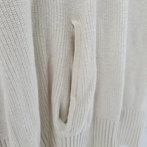 T by Talbots Womens Sweater Large Ivory Drawstring Cowlneck Waffle Knit Pullover thumbnail 5