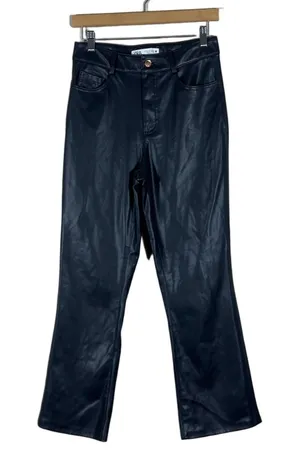 Zara Faux Leather Solid Flared Pants Black Edgy High Rise Trousers Size 4 thumbnail 1