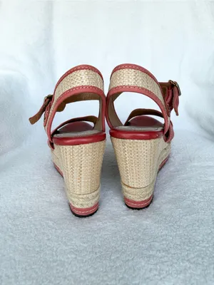 Clarks Coral /Beige Leather Wedge Espadrille Sandals Ankle Strap Buckle 6.5 thumbnail 6
