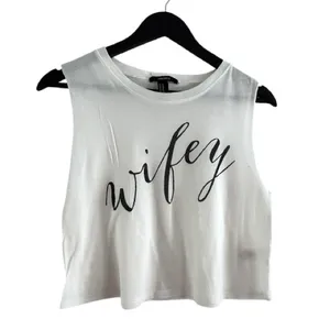 Forever 21 White Wifey Graphic Crop Tank Size Medium thumbnail 1